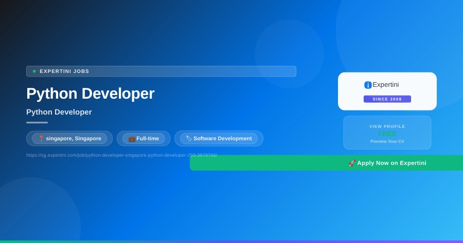 Python Developer at Python Developer, Singapore — Apply Now