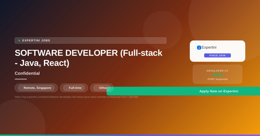 SOFTWARE DEVELOPER (Full-stack - Java, React) at Confidential, Remote — Apply Now